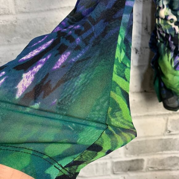 Vintage Y2K Sheer Animal Print Babydoll Empire Waist Long Sleeve Blouse - Picture 7 of 13